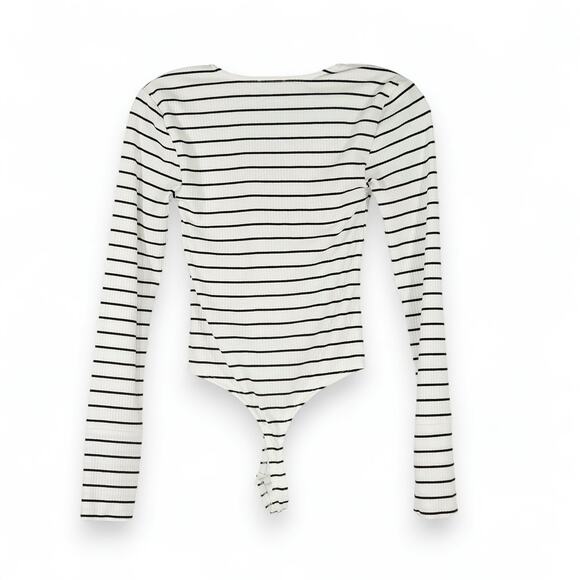 EUC Anthropologie Pilcro Thong Bodysuit Sz XXS Soft Stretch Ribbed Fabric V-Neck - Picture 2 of 7